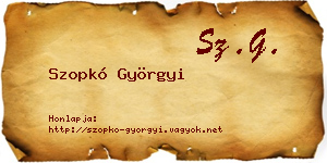 Szopkó Györgyi névjegykártya